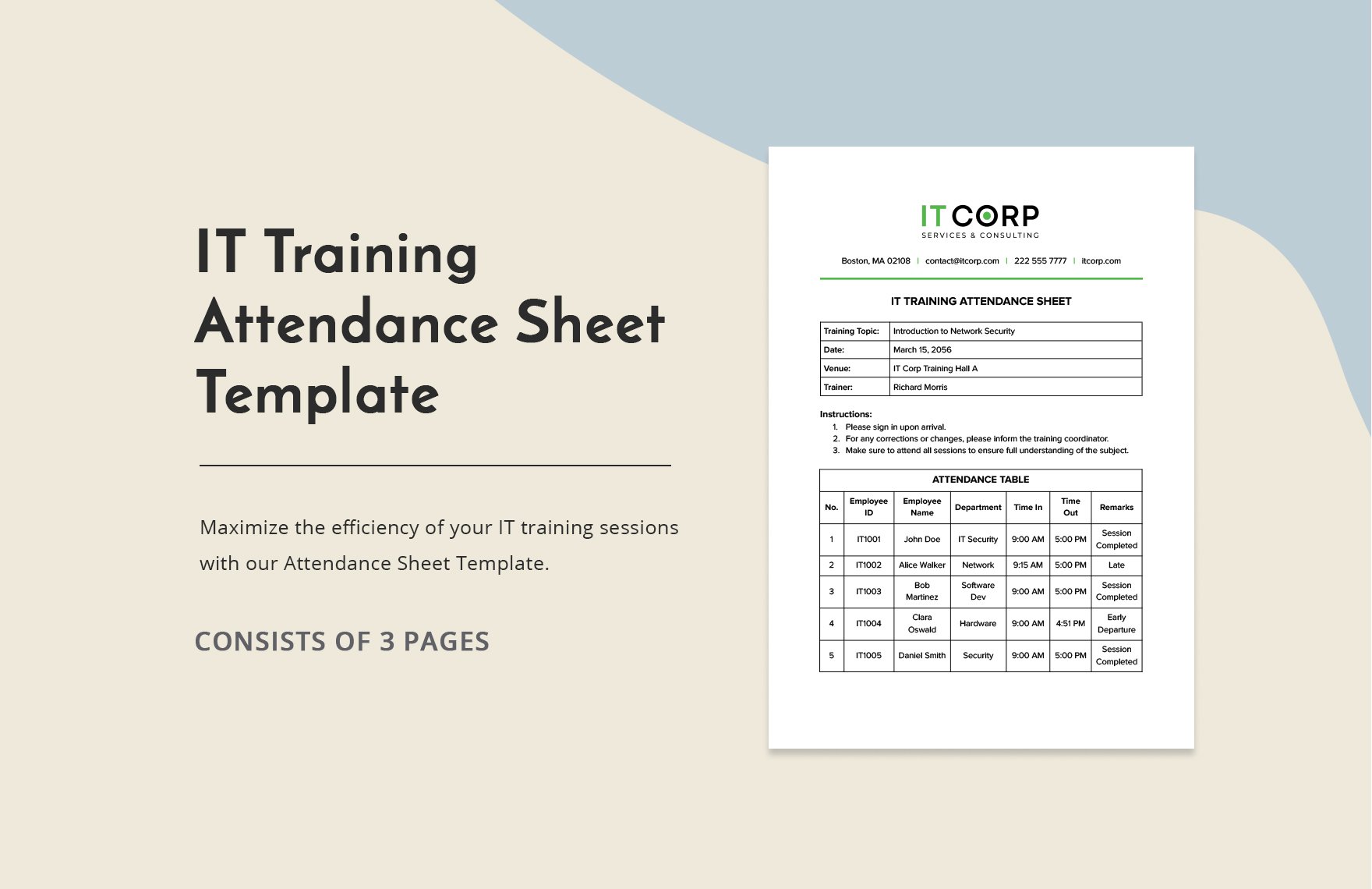 IT Training Attendance Sheet Template