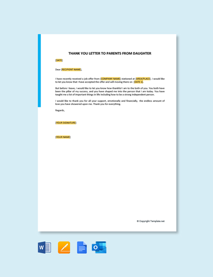 Free Thank You Letter to Parents from Daughter Template - Google Docs ...