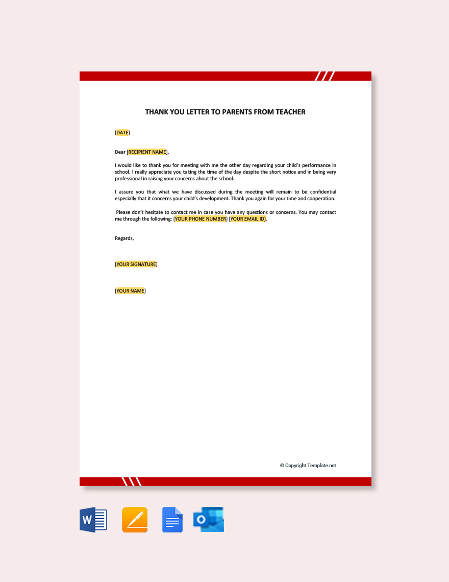 Teacher Thank You Letter PDF Templates Free Download Template net