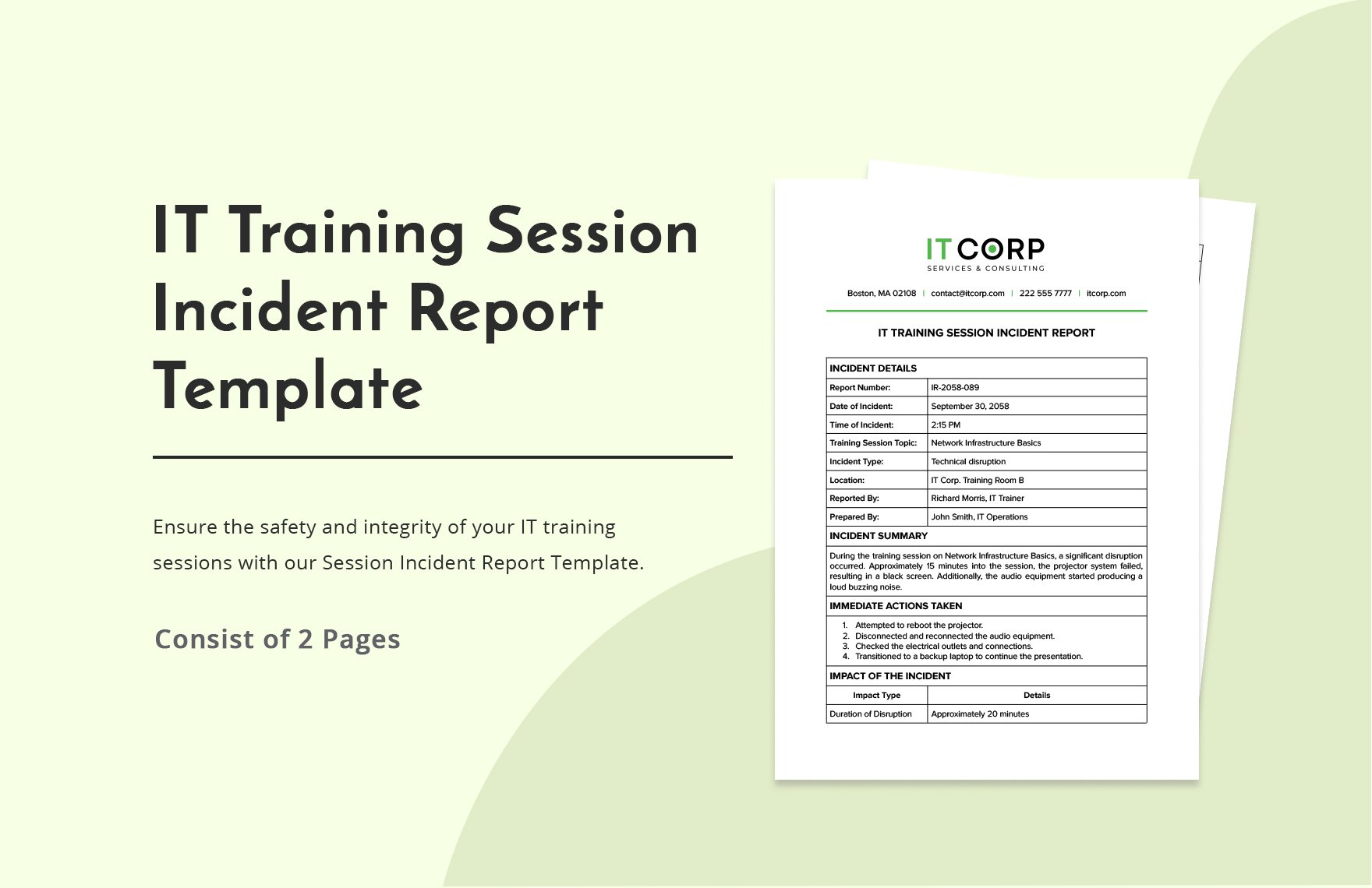 IT Training Session Incident Report Template