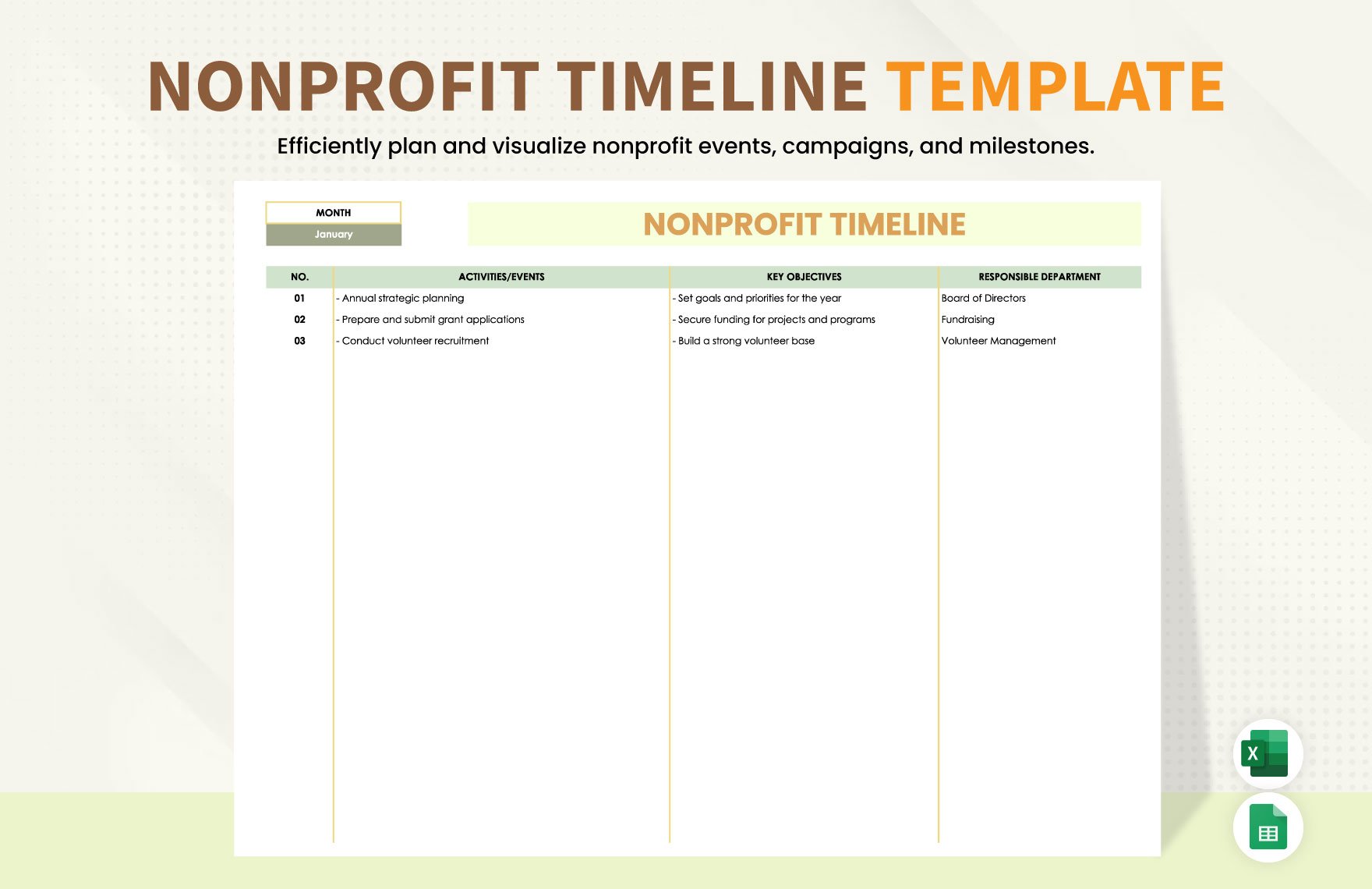 Nonprofit Timeline Template in Excel, Google Sheets