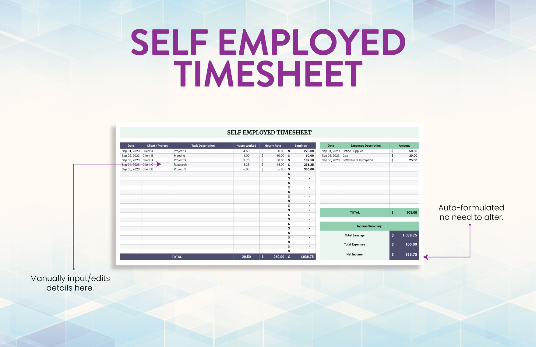 Self Employed Timesheet Template