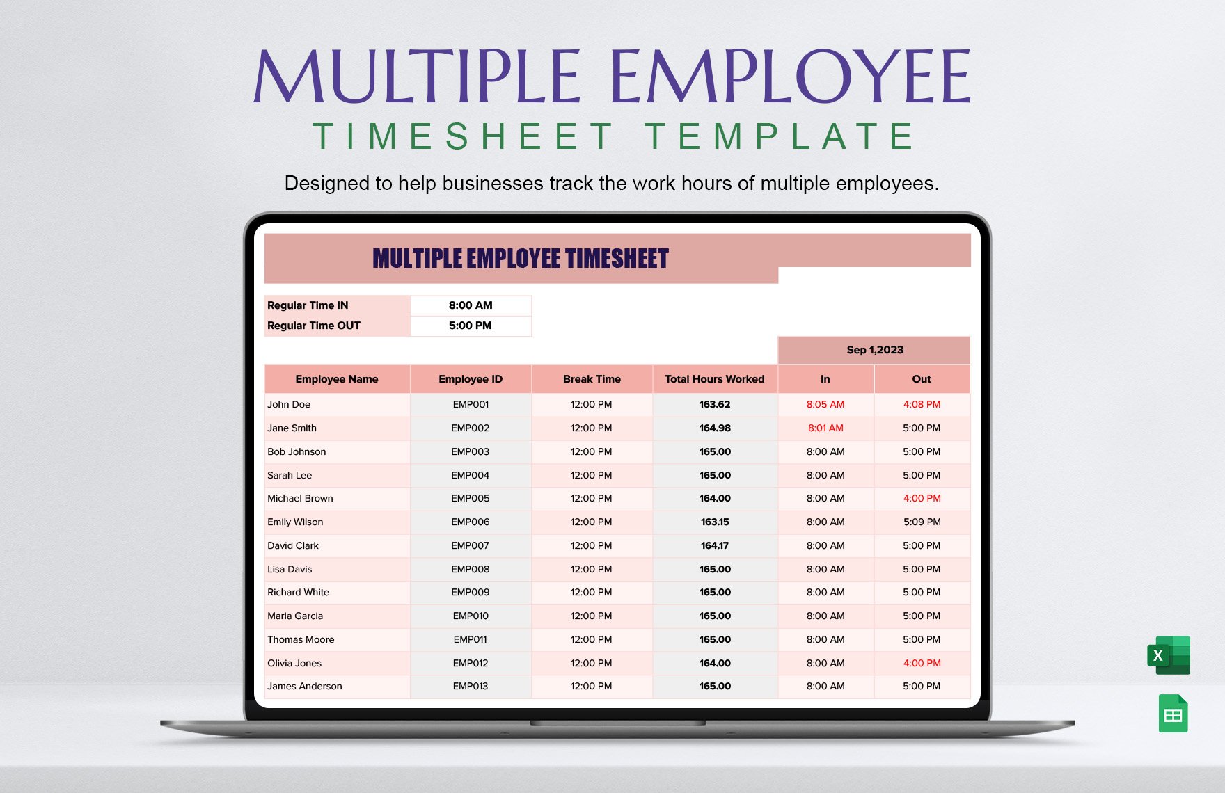 Multiple Employee Timesheet Template