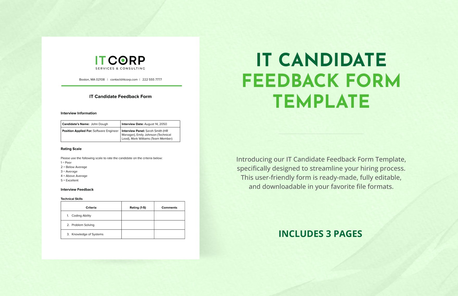 IT Candidate Feedback Form Template