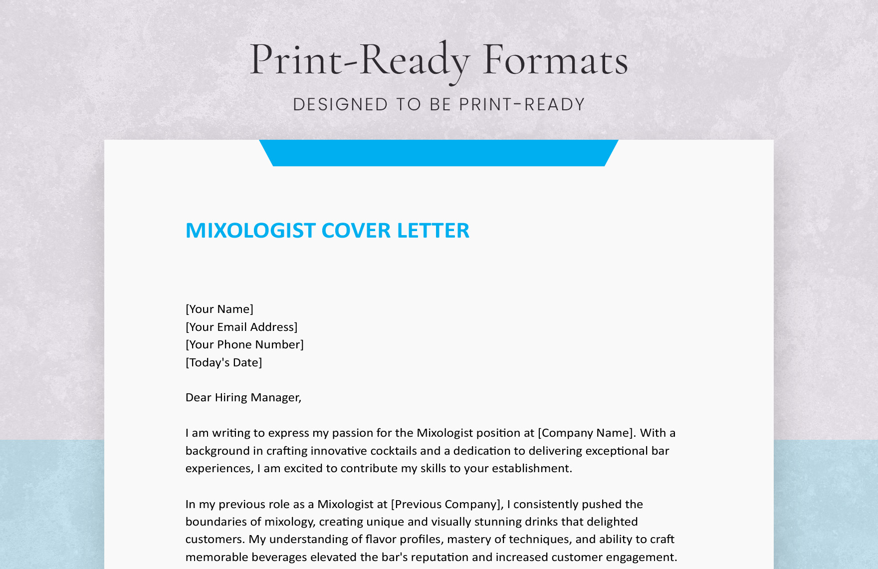 Mixologist Cover Letter