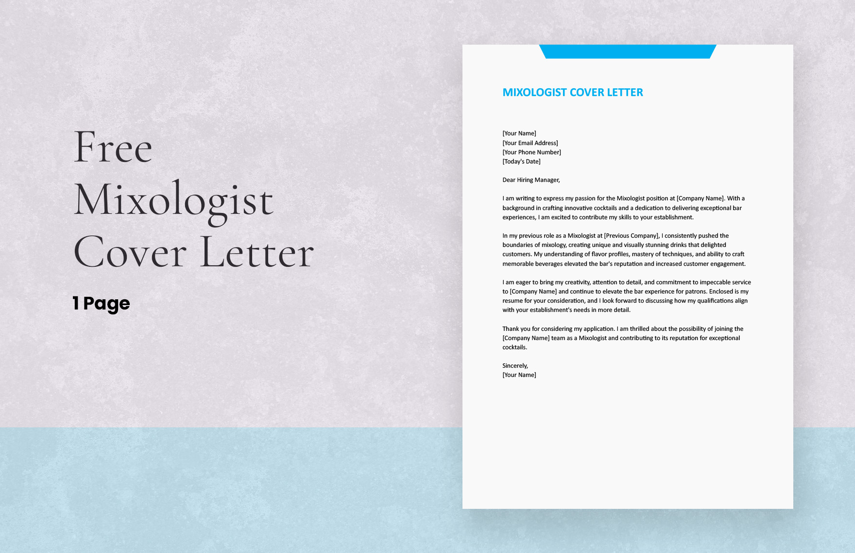 Mixologist Cover Letter in Word, Google Docs