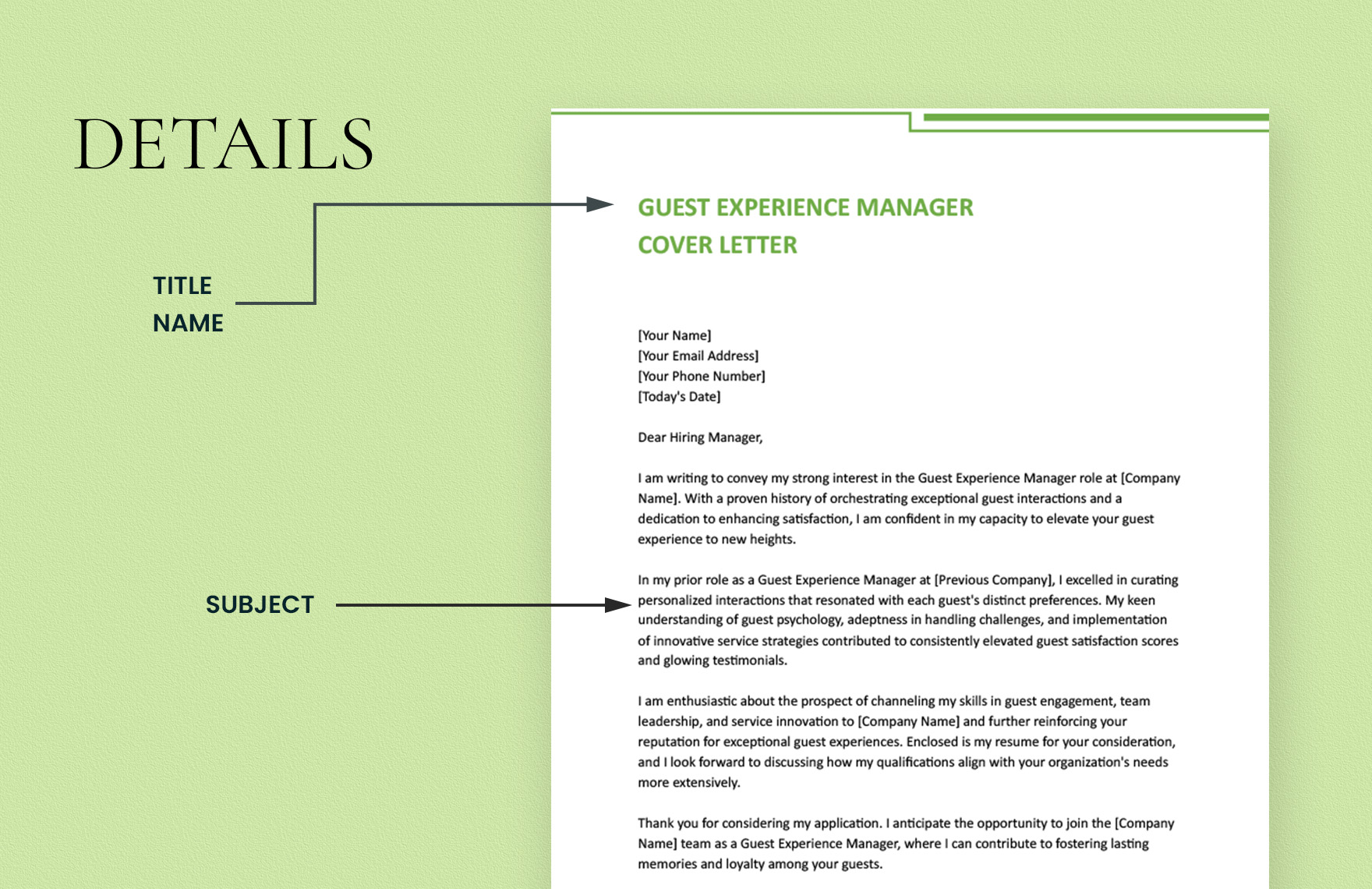 Guest Experience Manager Cover Letter
