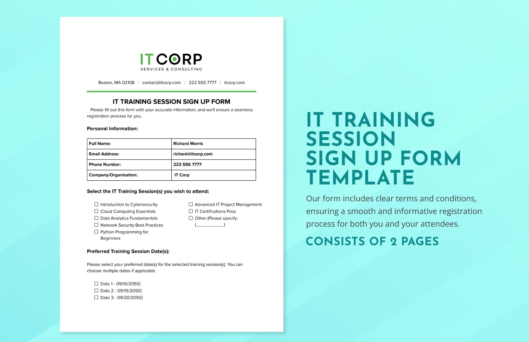 IT Training Session Signup Form Template