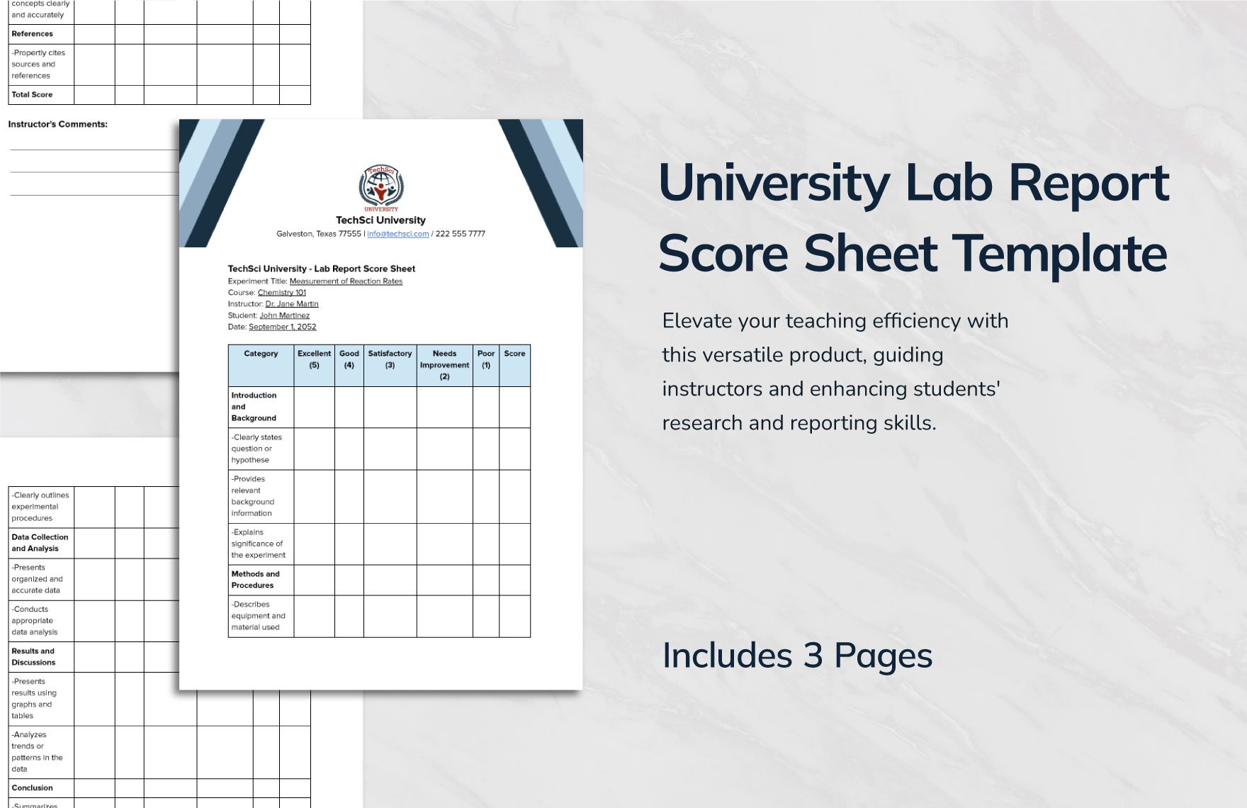 University Lab Report Score Sheet Template