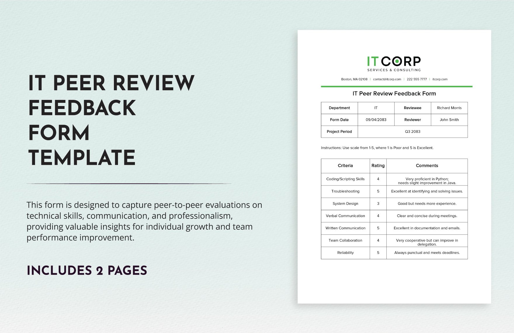 IT Peer Review Feedback Form Template