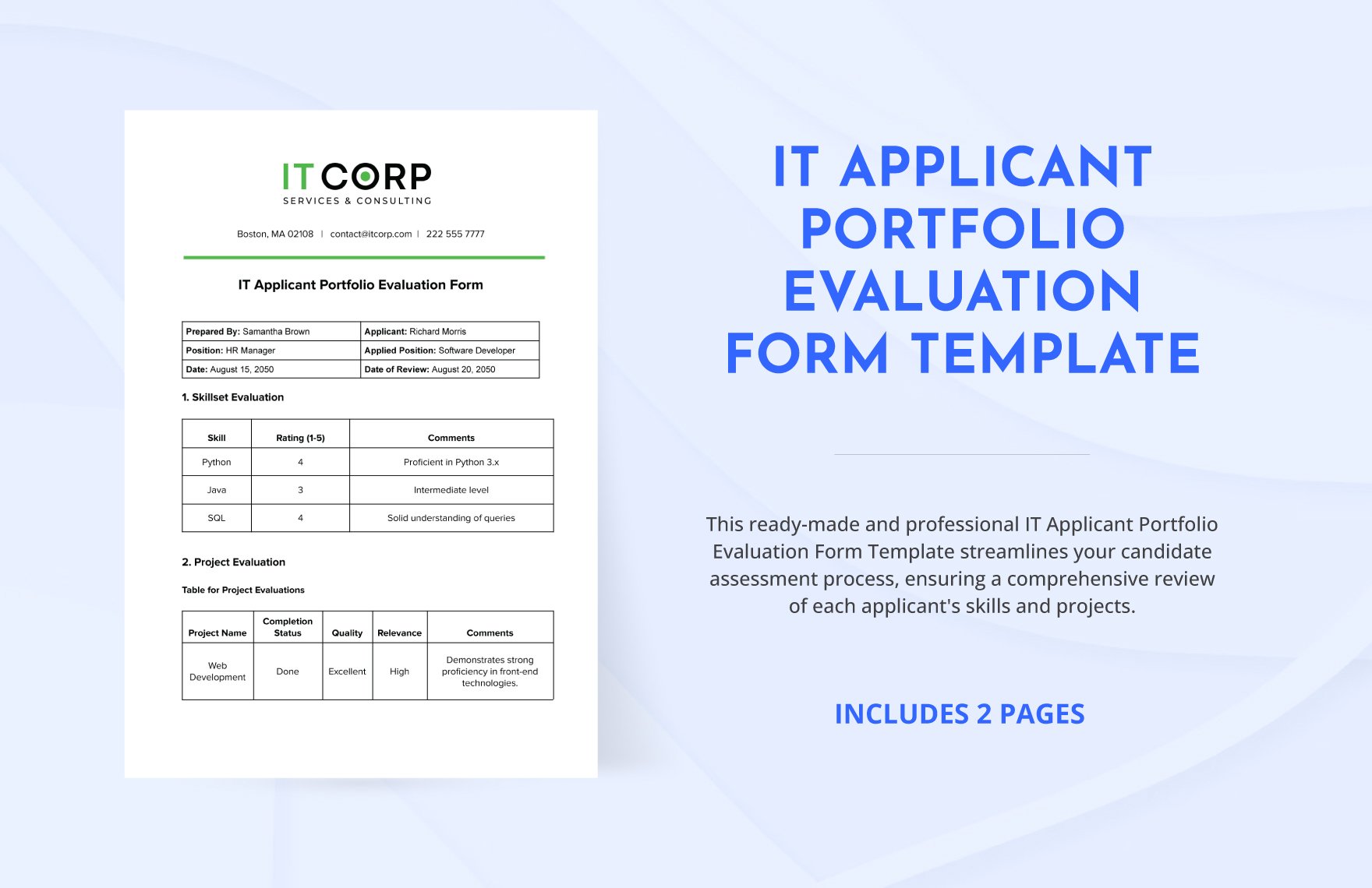 IT Applicant Portfolio Evaluation Form Template in Word, Google Docs, PDF
