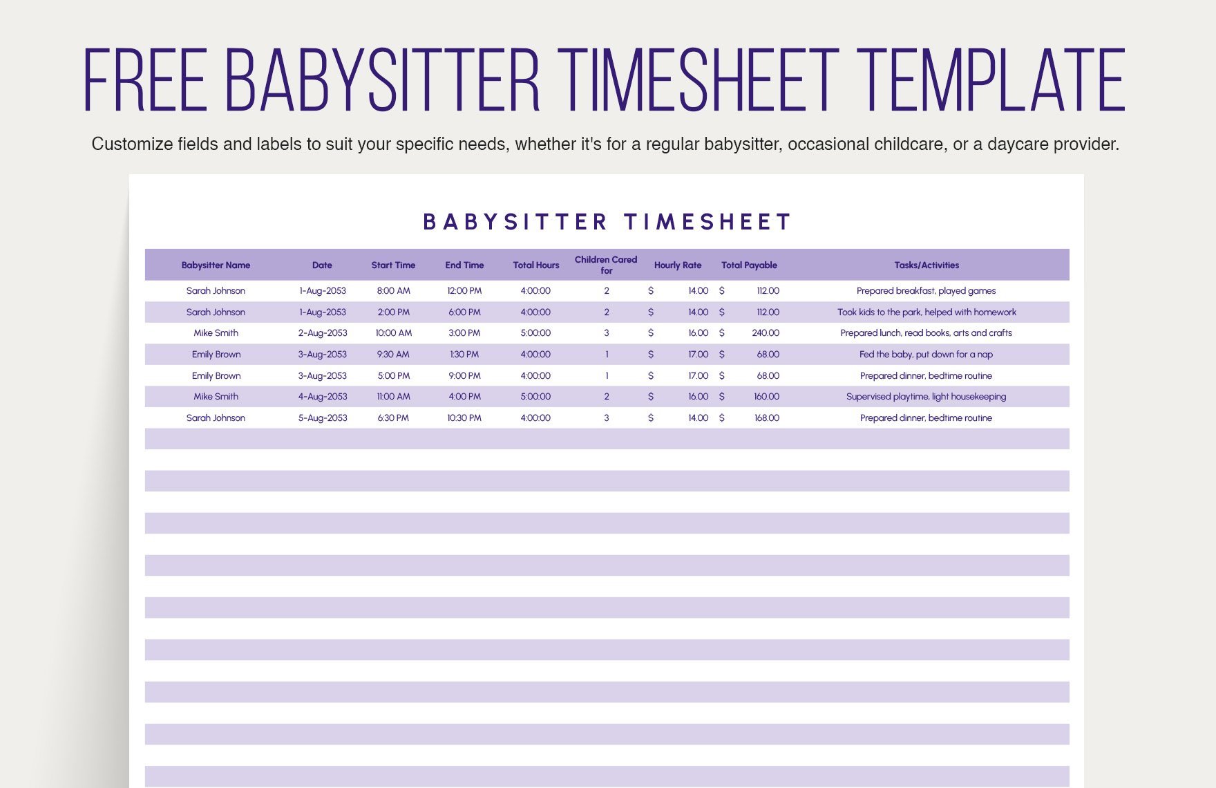 Free Babysitter Timesheet Template