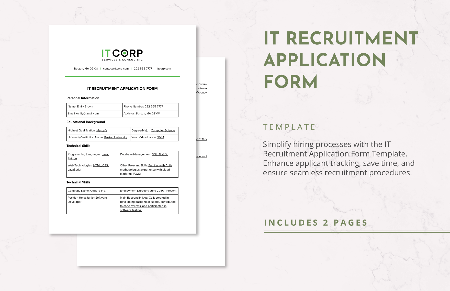 IT Recruitment Application Form Template