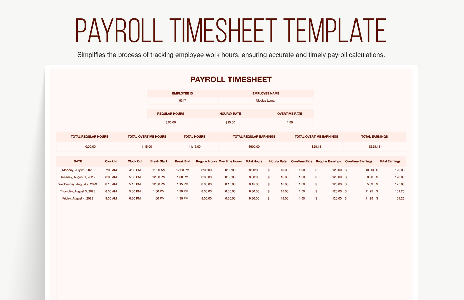 Payroll Timesheet Template Download In Excel Google Sheets
