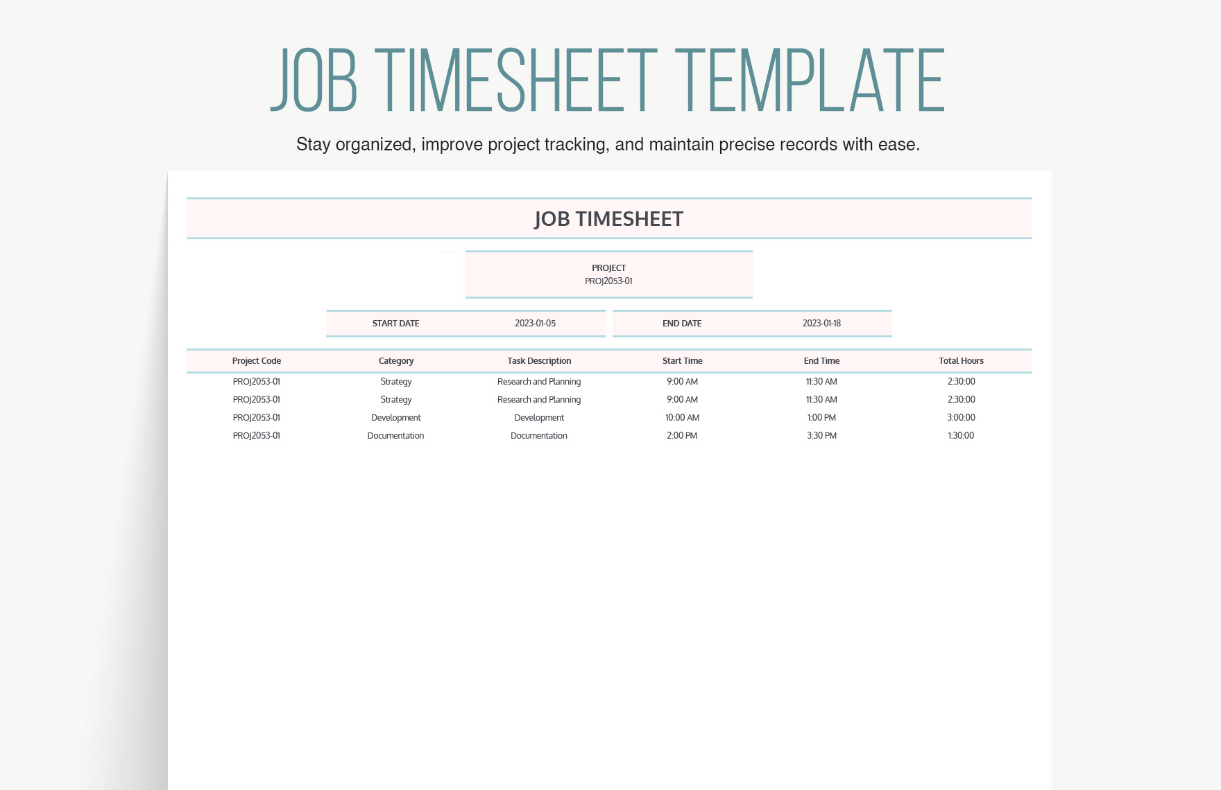 Job Timesheet Template in Excel, Google Sheets