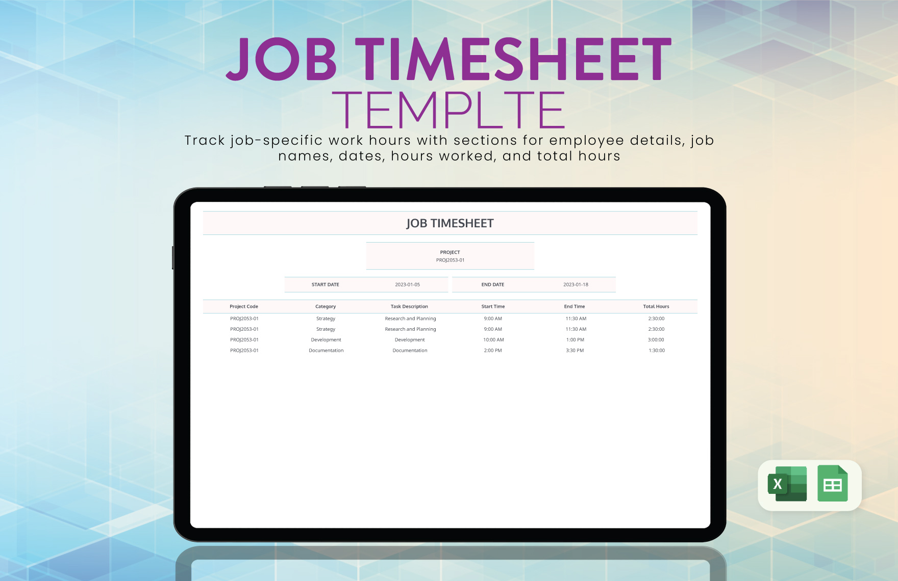 Job Timesheet Template in Excel, Google Sheets