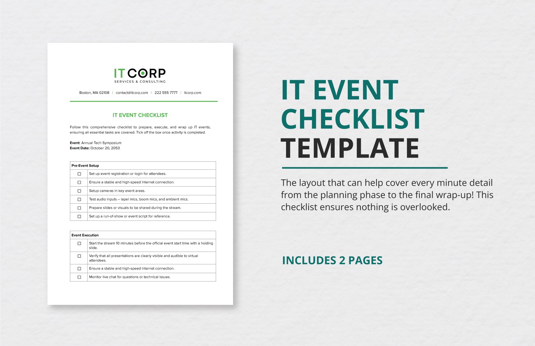 IT Event Checklist Template in Word, Google Docs, PDF