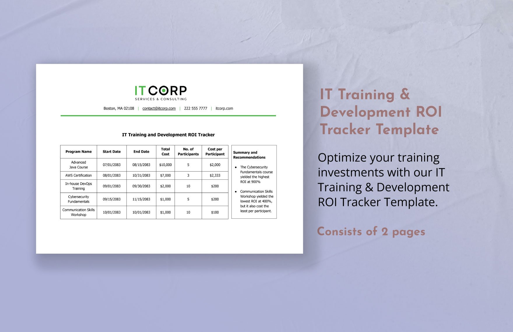 IT Training & Development ROI Tracker Template