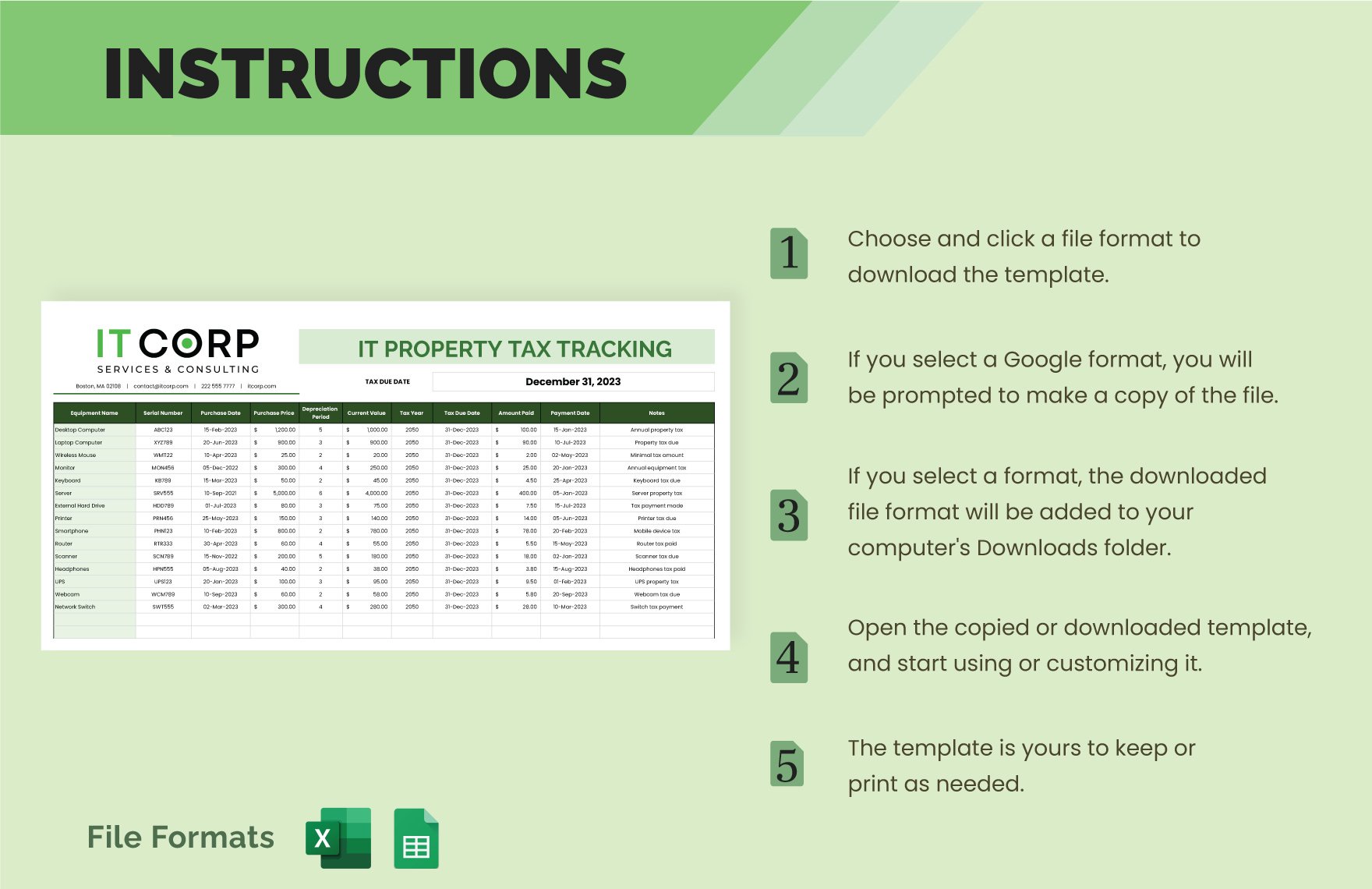 IT Property Tax Tracking Sheet Template