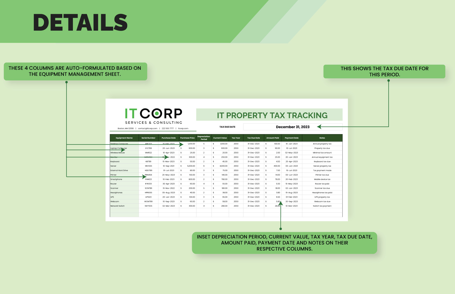 IT Property Tax Tracking Sheet Template