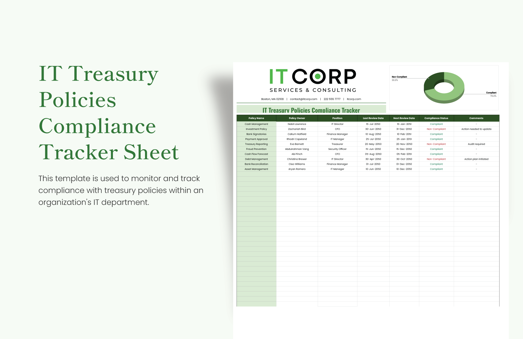 IT Treasury Policies Compliance Tracker Sheet Template