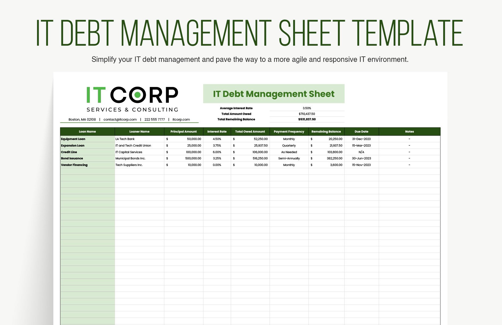 IT Debt Management Sheet Template