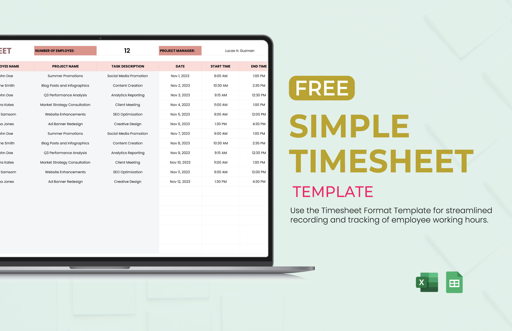 Free Simple Timesheet Template