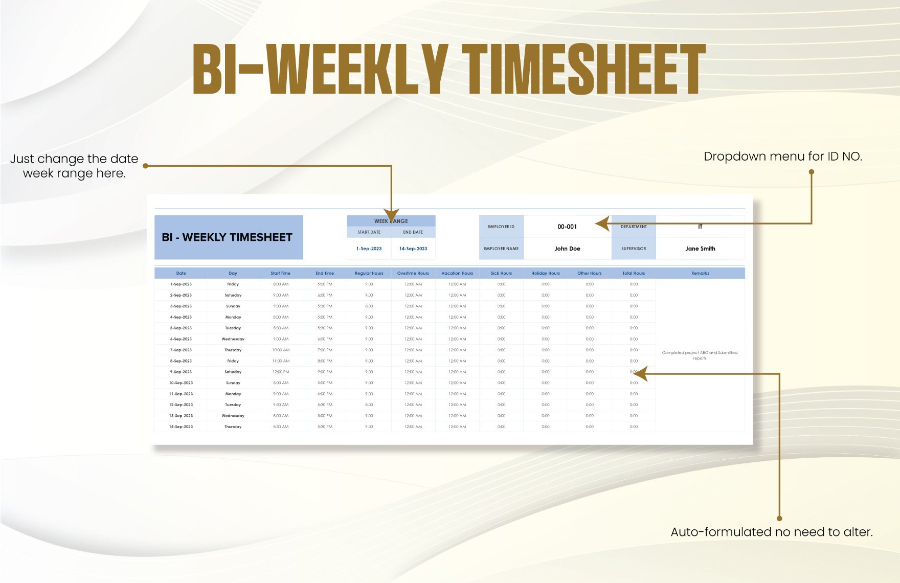 Bi-weekly timesheet template