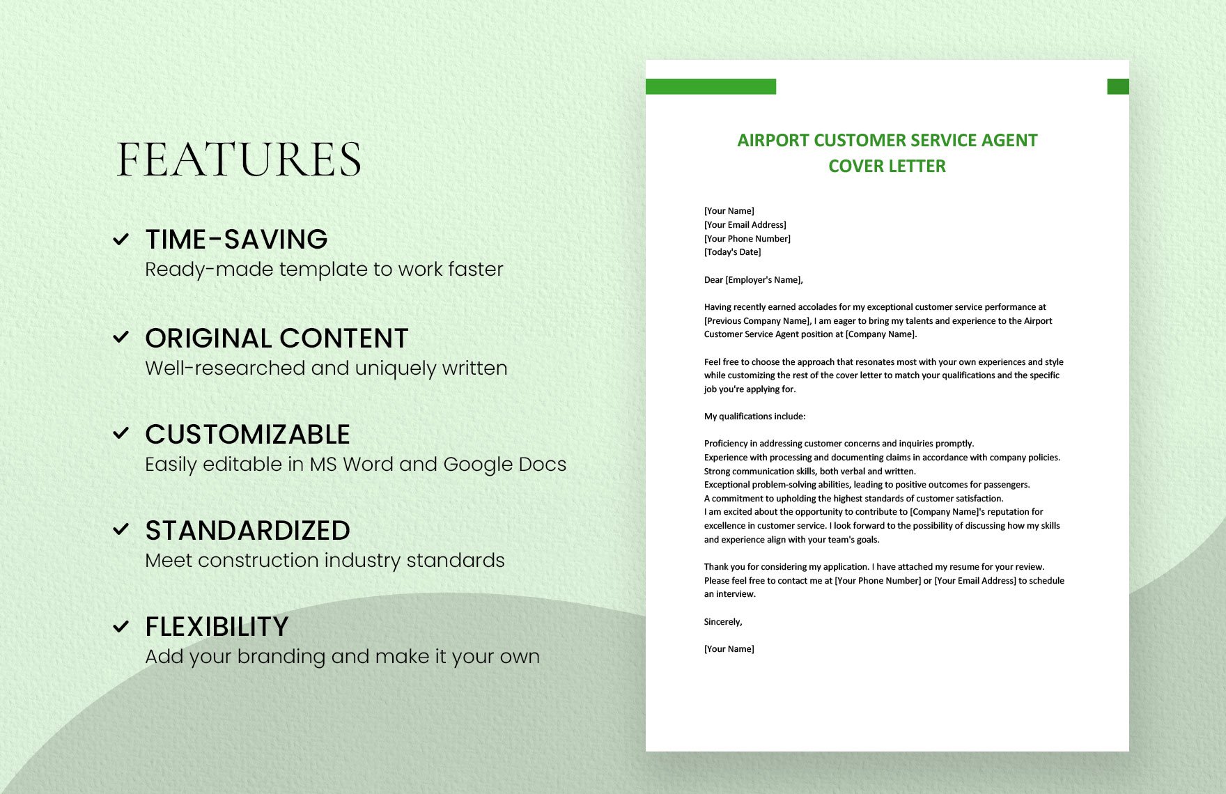Airport Customer Service Agent Cover Letter
