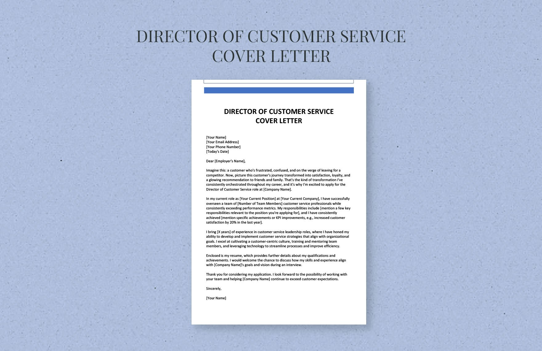 Director Of Customer Service Cover Letter