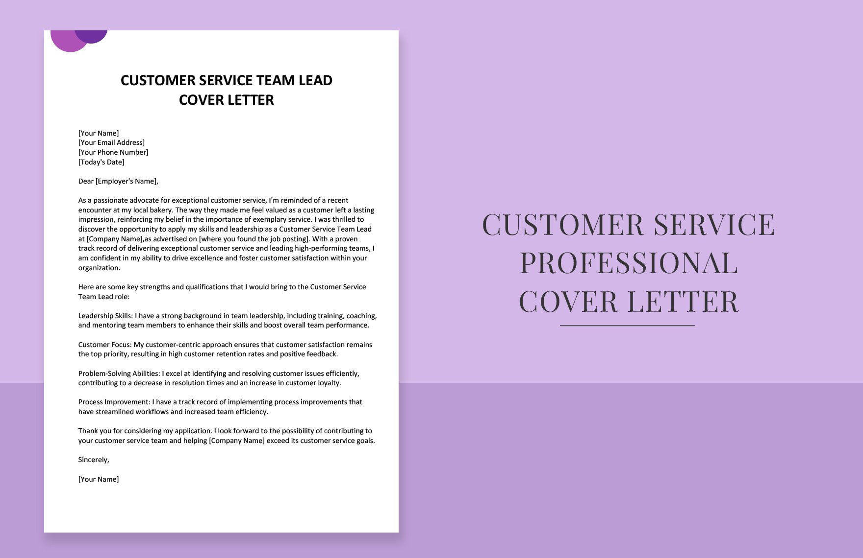 Customer Service Team Lead Cover Letter