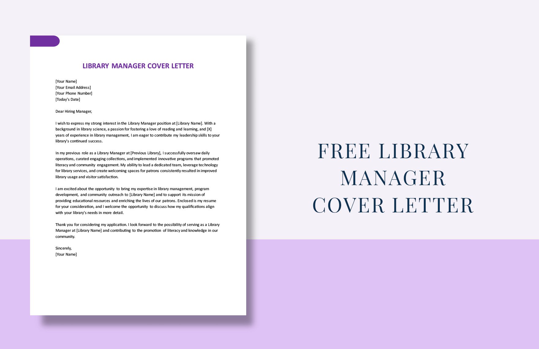 Library Manager Cover Letter in Word, Google Docs, PDF