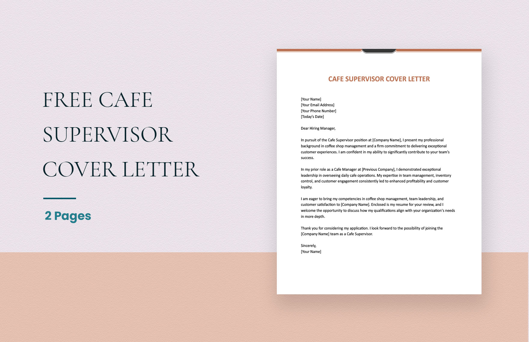 Cafe Supervisor Cover Letter in Word