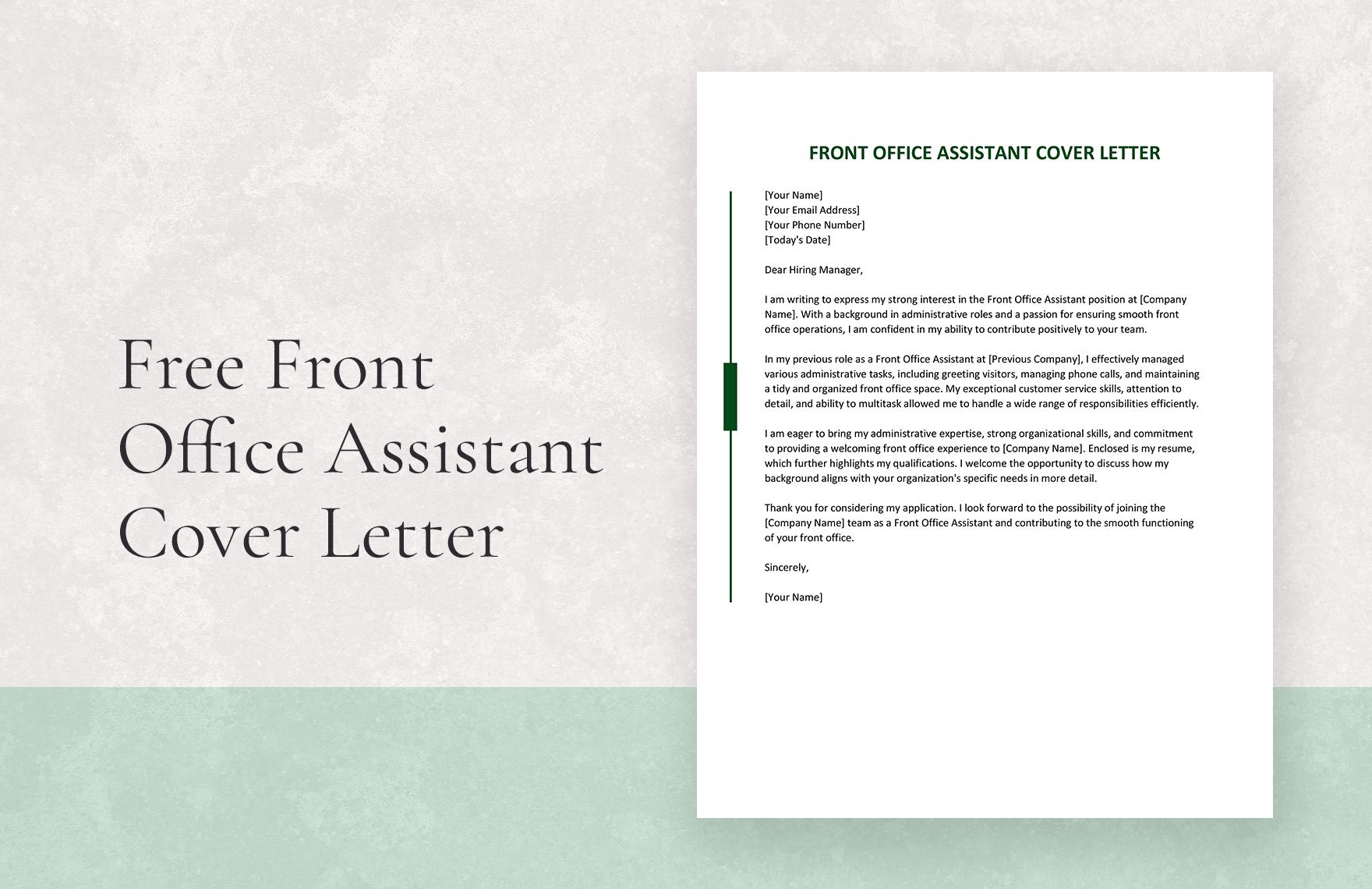 Front Office Assistant Cover Letter