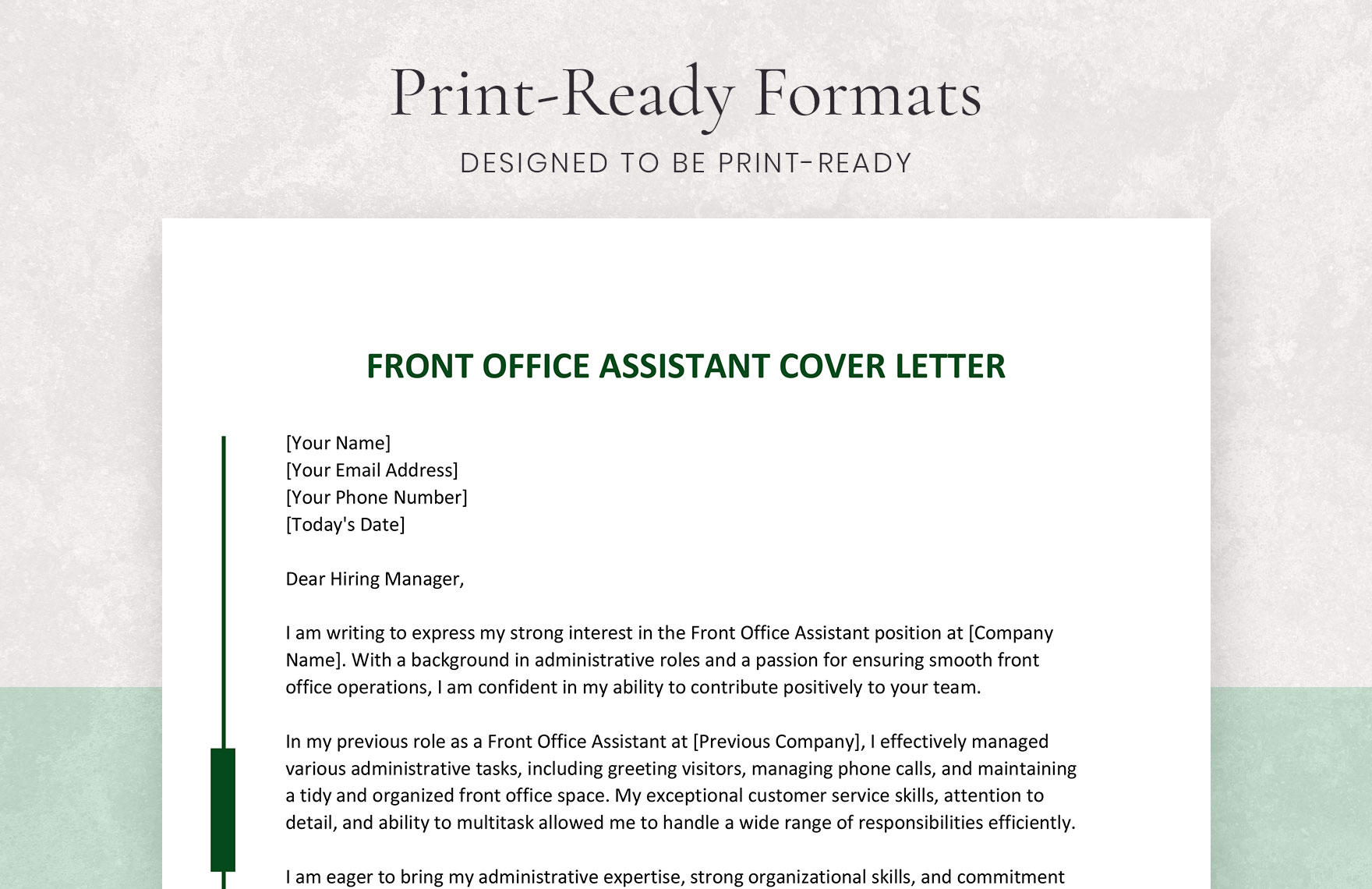 Front Office Assistant Cover Letter