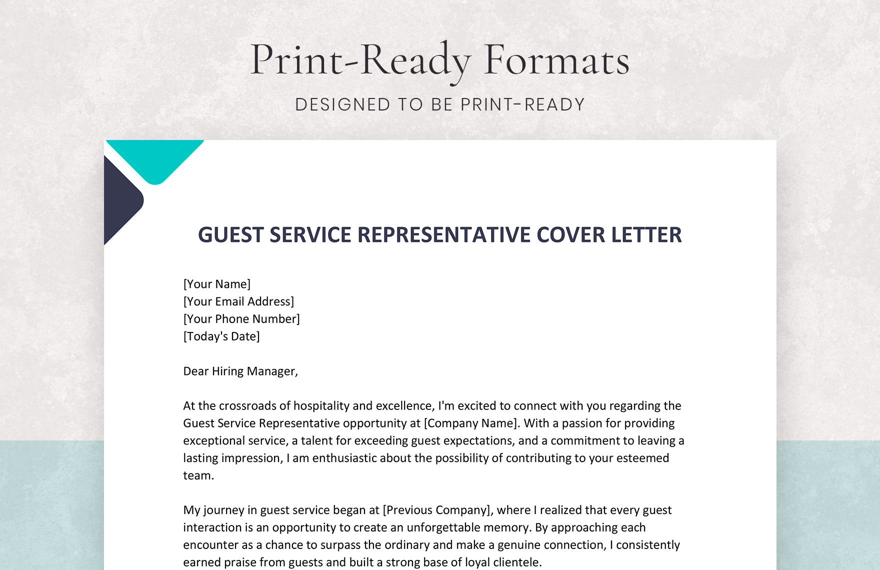Guest Service Representative Cover Letter