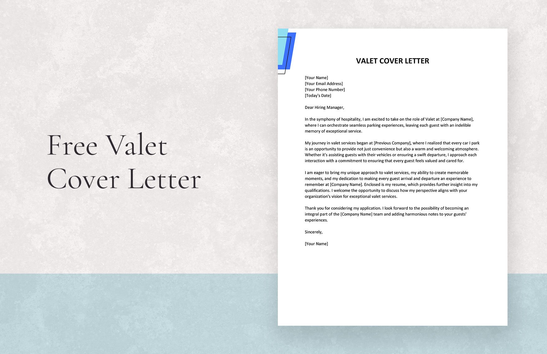 Valet Cover Letter