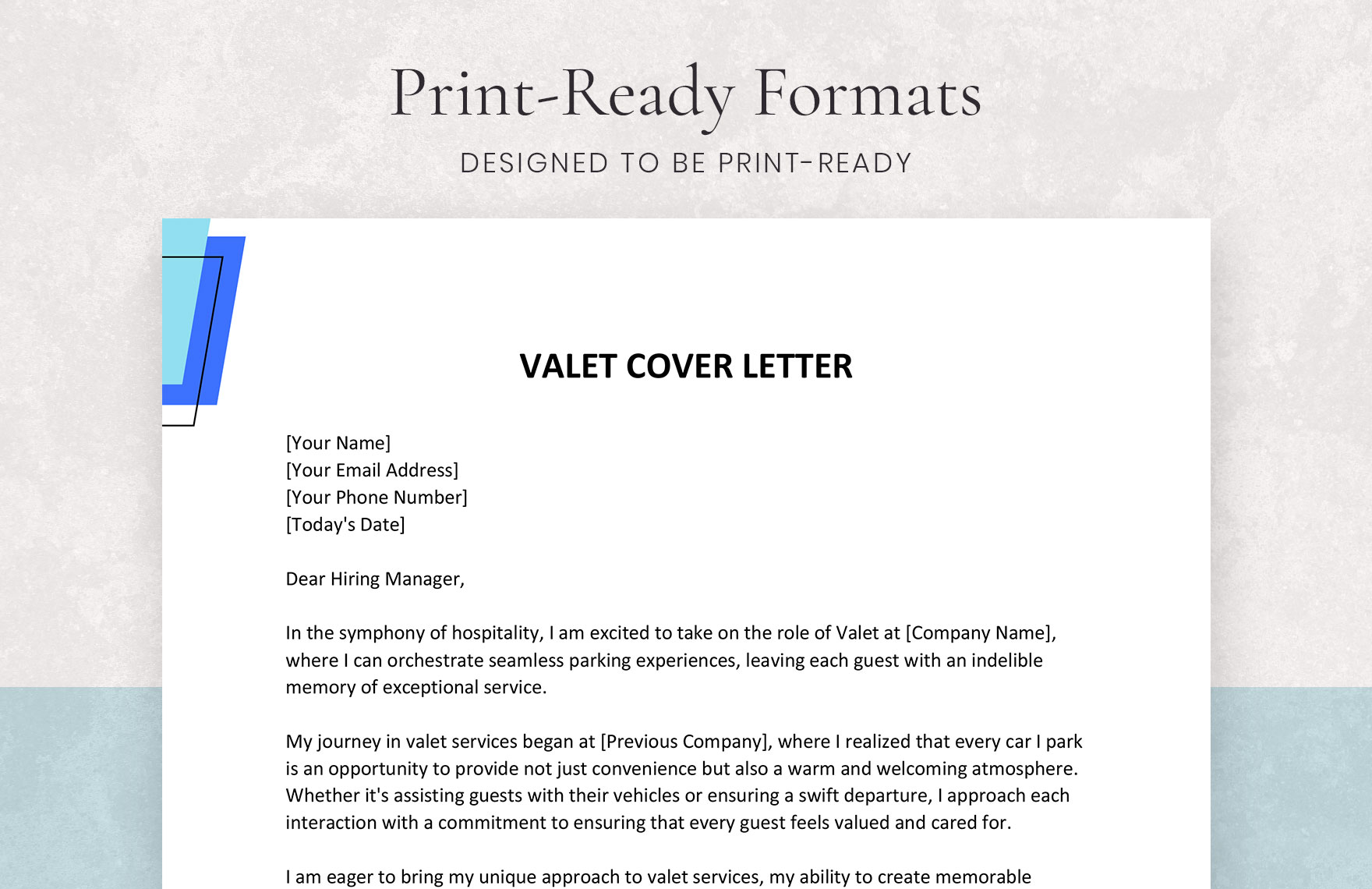 Valet Cover Letter