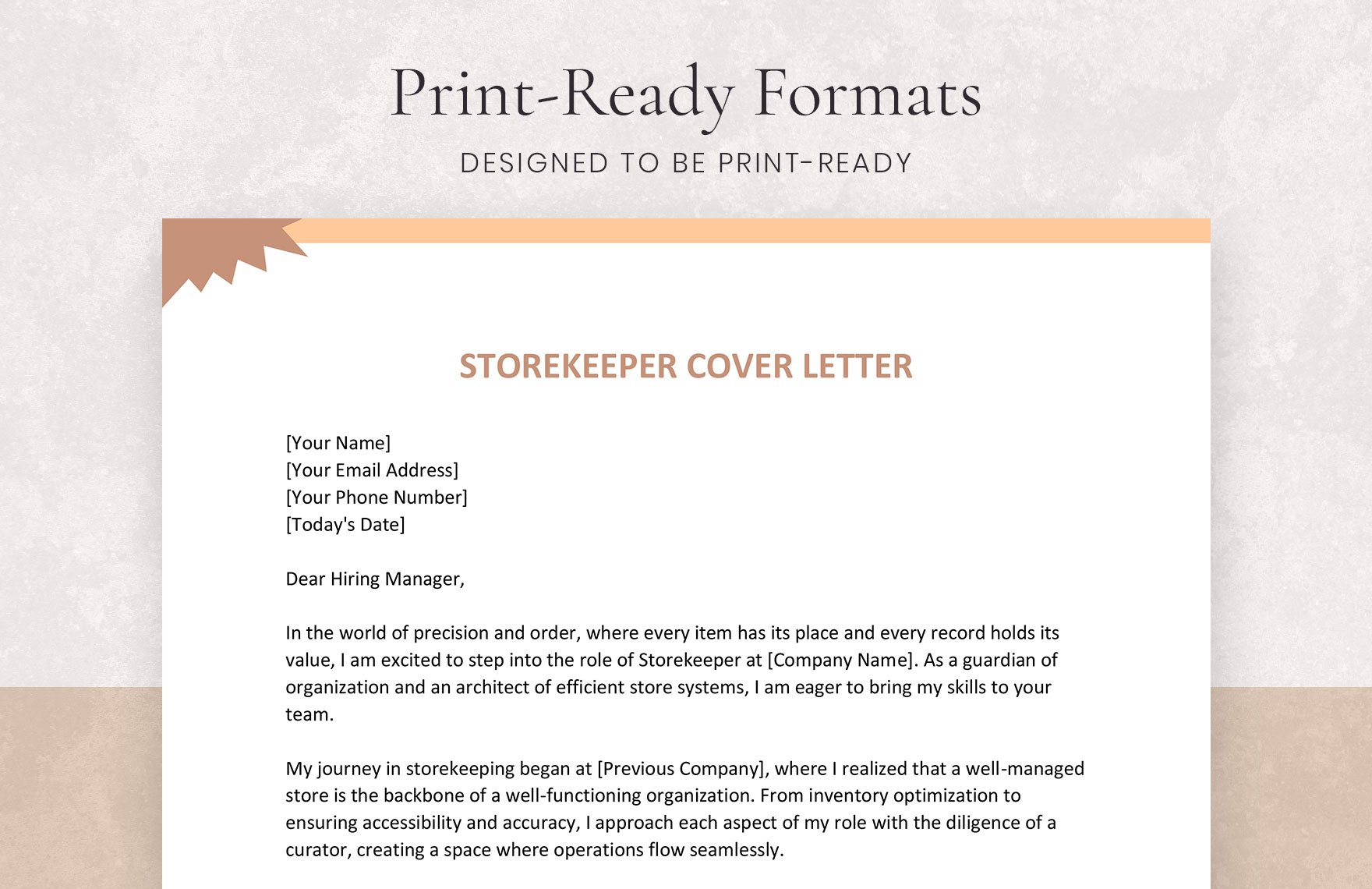 Storekeeper Cover Letter