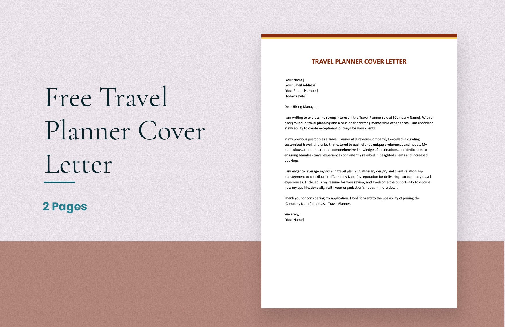 Travel Planner Cover Letter in Word, Google Docs