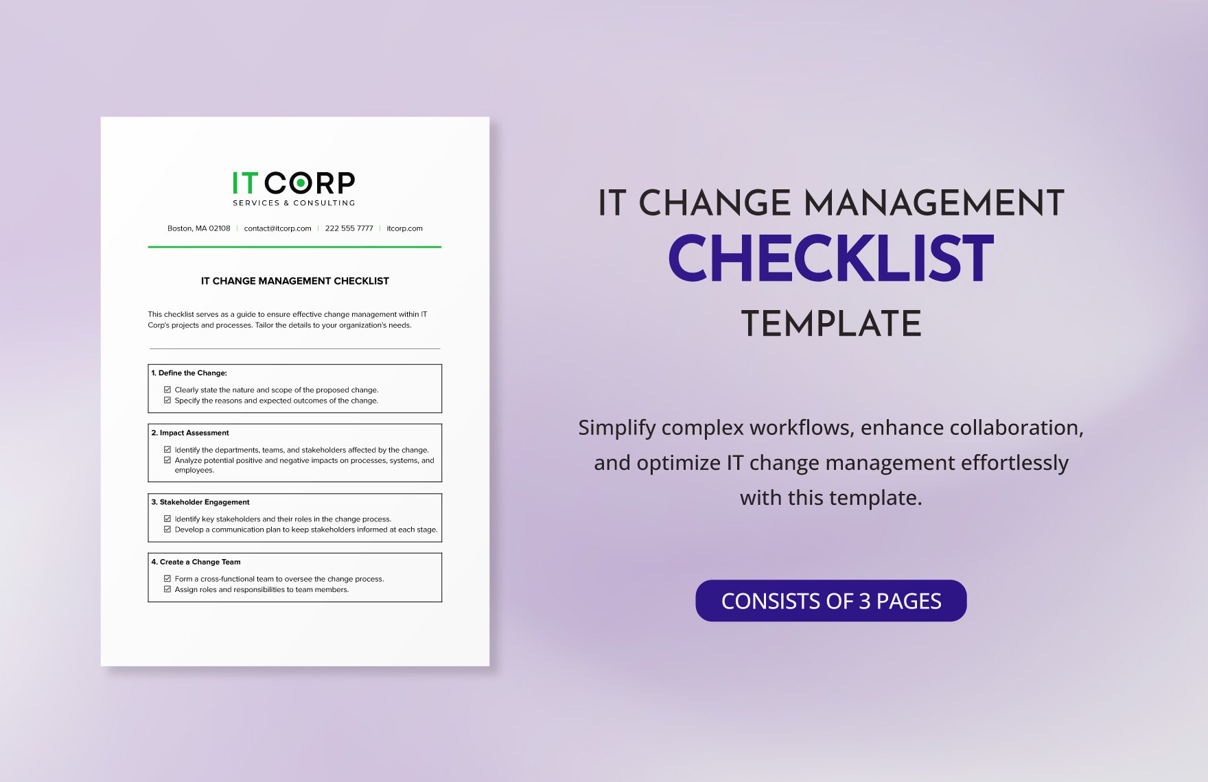IT Change Management Checklist Template in Word, Google Docs, PDF