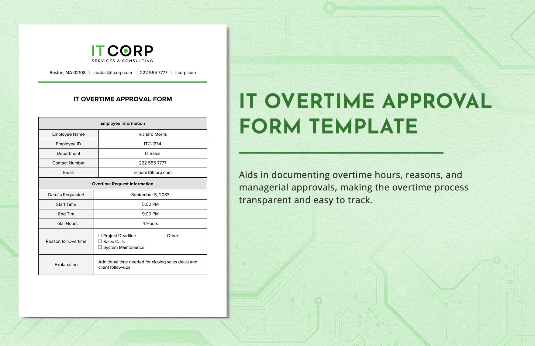 IT Overtime Approval Form Template in Word, Google Docs, PDF