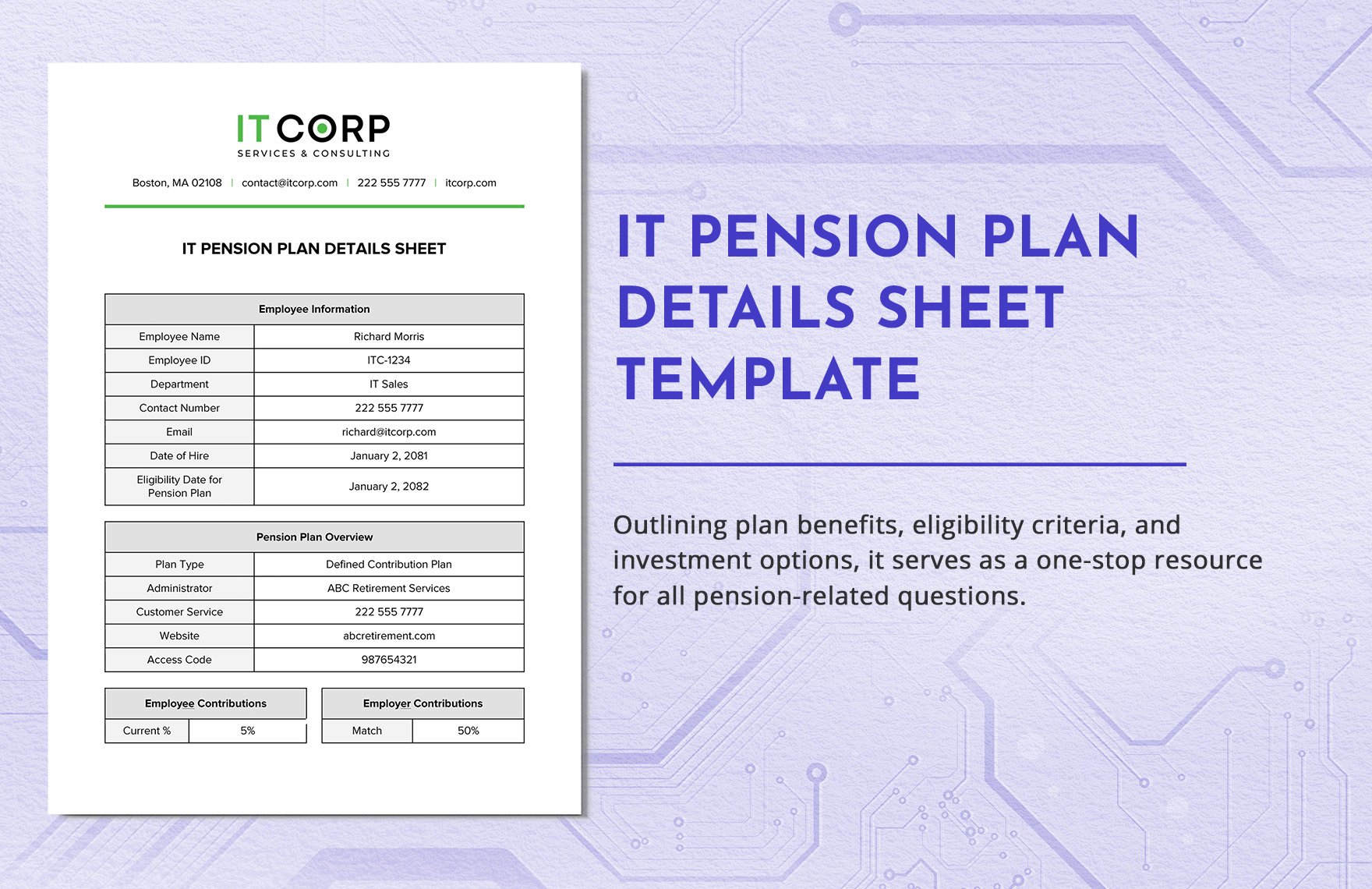 IT Pension Plan Details Sheet Template
