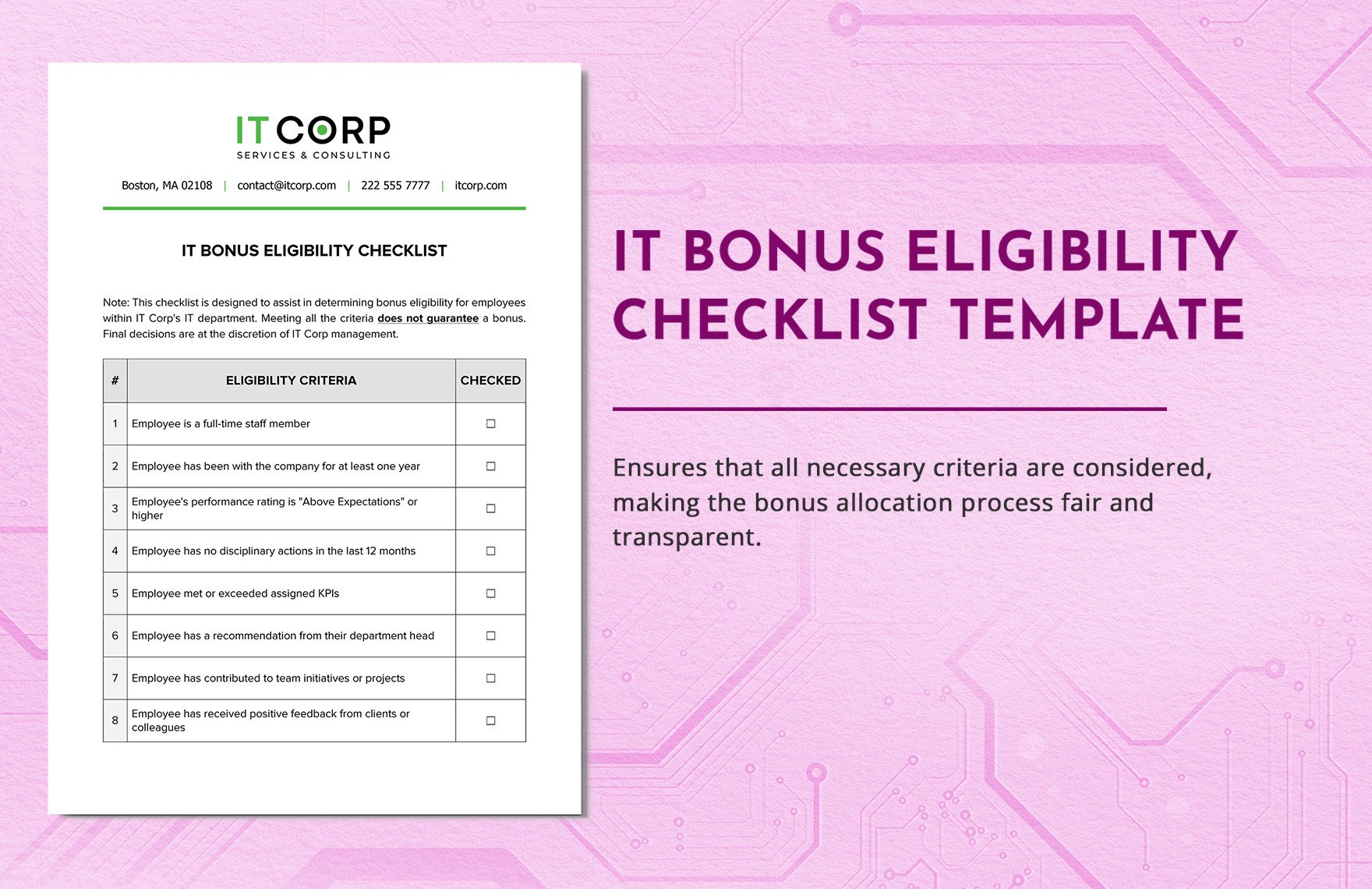 IT Bonus Eligibility Checklist Template