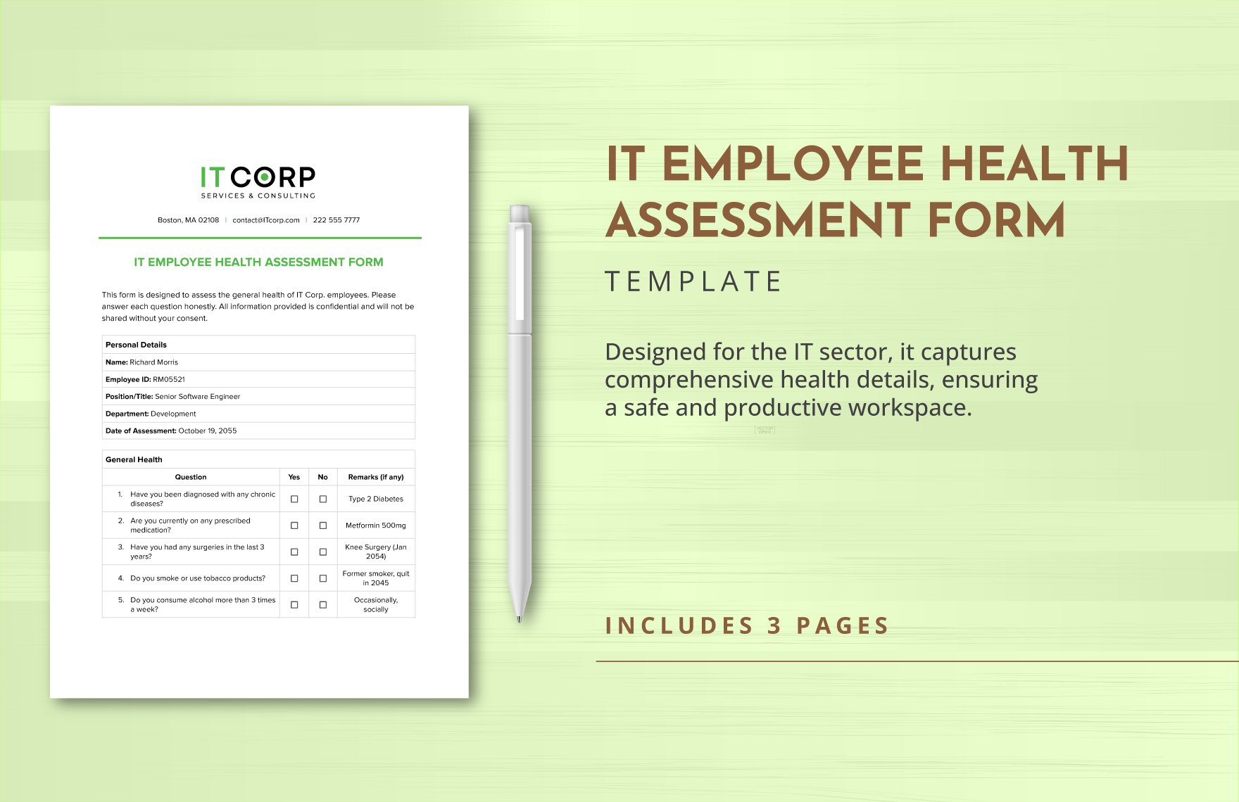 IT Employee Health Assessment Form Template in Word, Google Docs, PDF