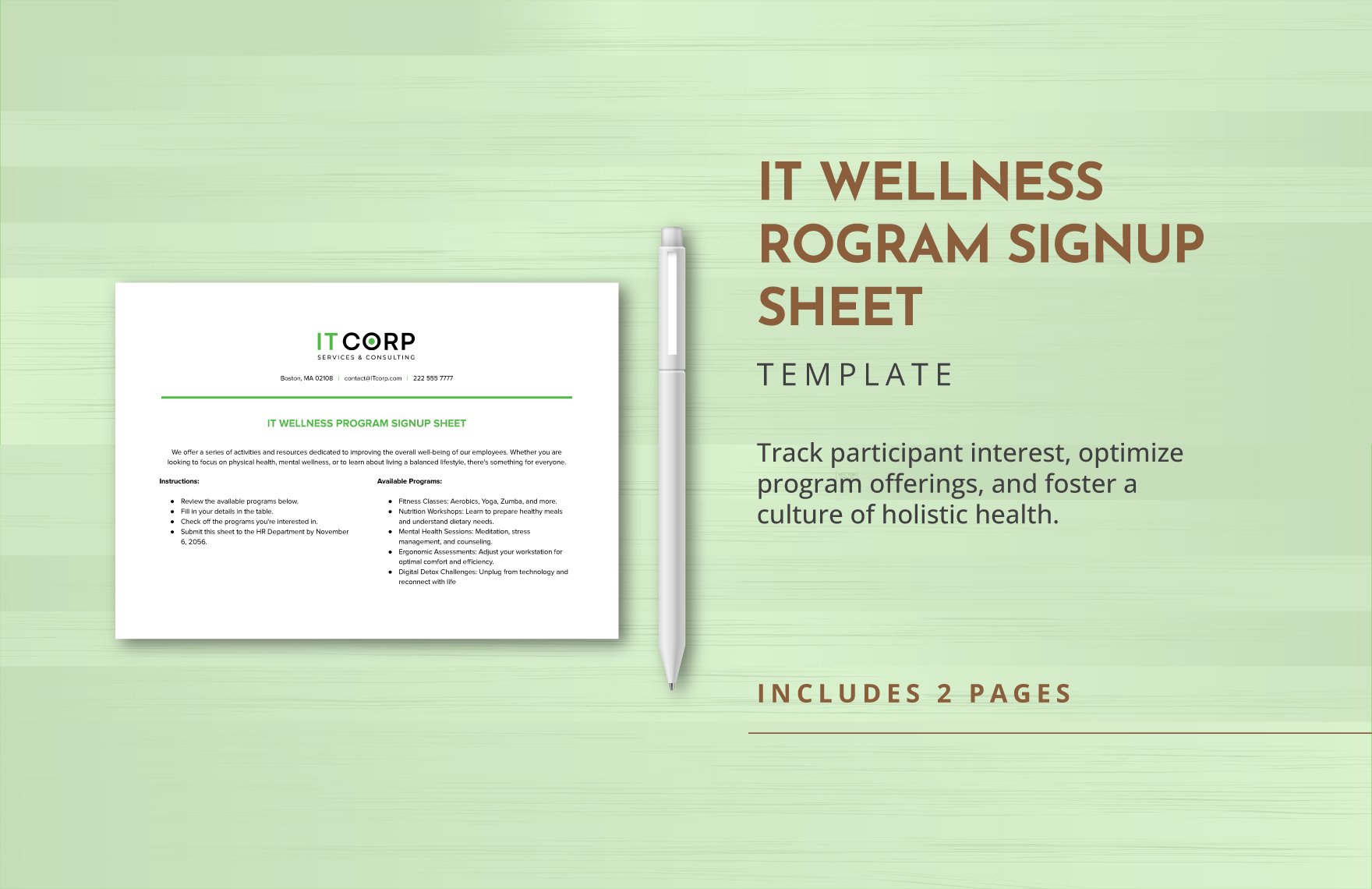 IT Wellness Program Signup Sheet Template
