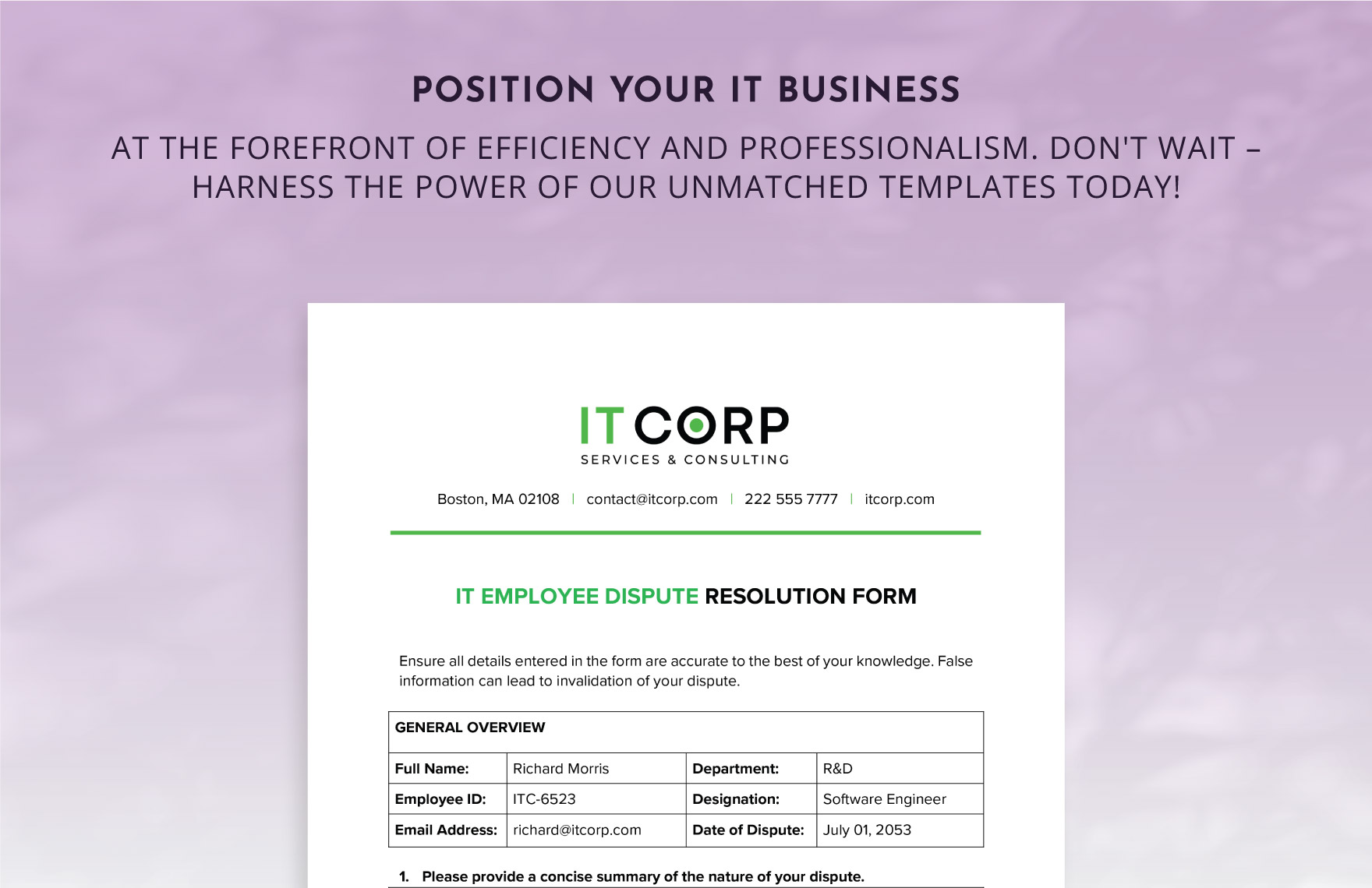 IT Employee Dispute Resolution Form Template