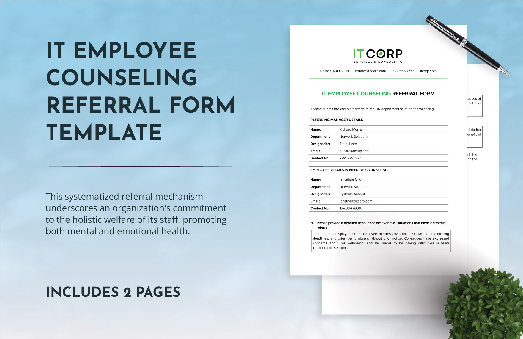 IT Employee Counseling Referral Form Template