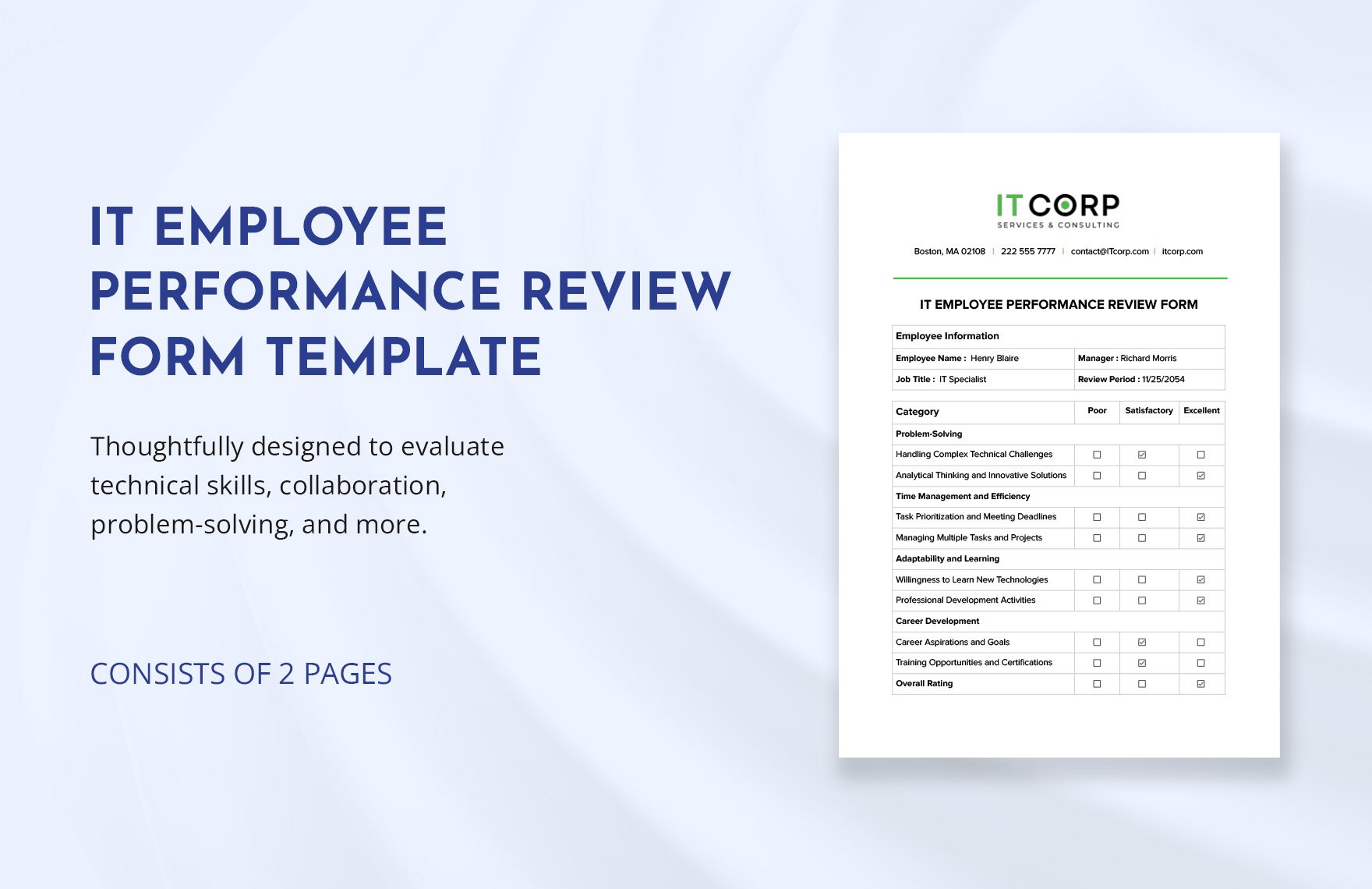 IT Employee Performance Review Form Template