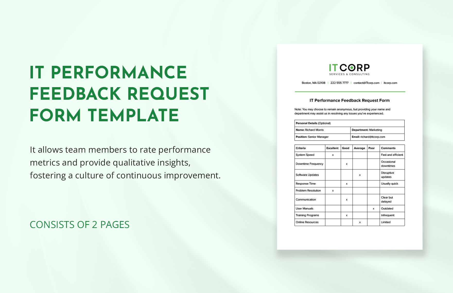 IT Performance Feedback Request Form Template in Word, Google Docs, PDF